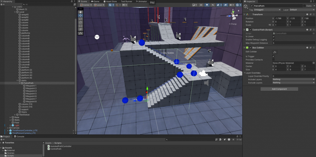 AI-Assisted Prototyping result: Working Unity prototype demonstrating smart constraints in Scene A vs Scene B comparison