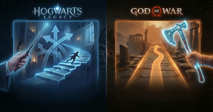 Smart Constraints in UX: AI-Assisted Prototyping Case Study comparing God of War and Hogwarts Legacy movement systems